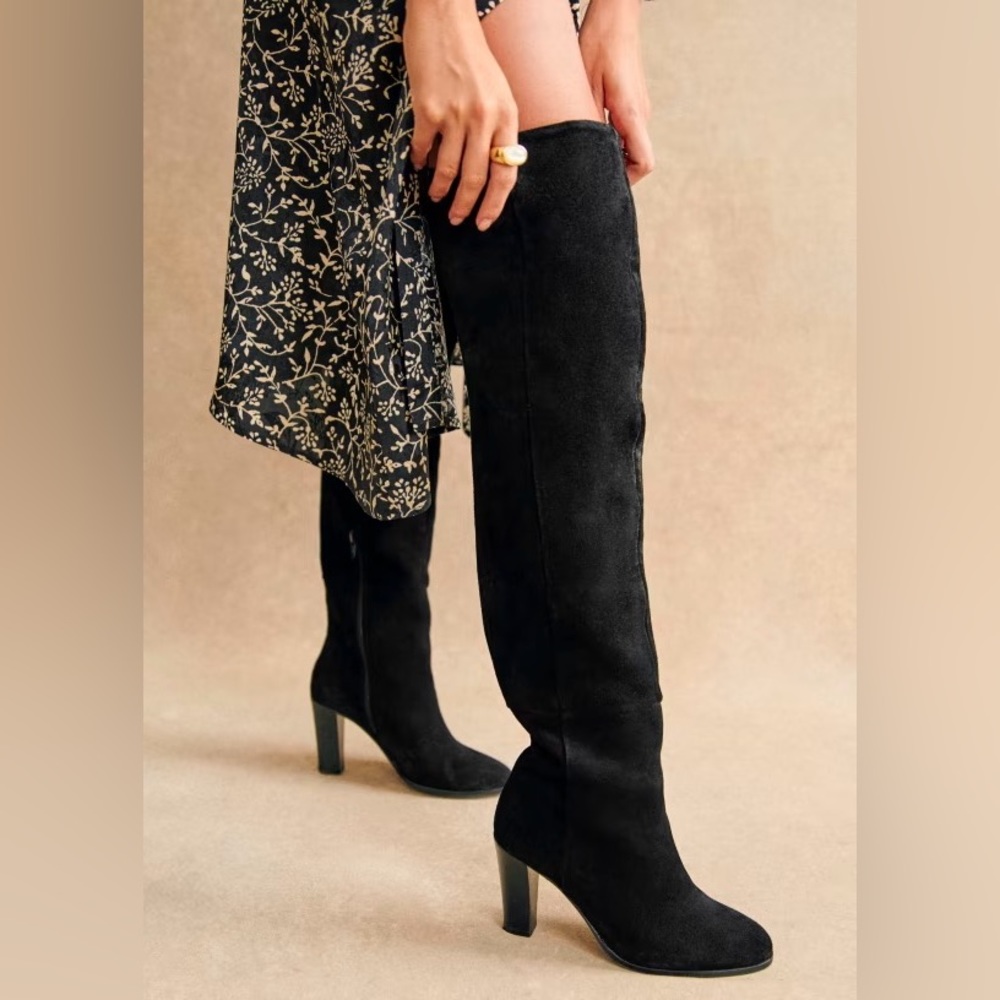Sezane black thigh-high suede boots